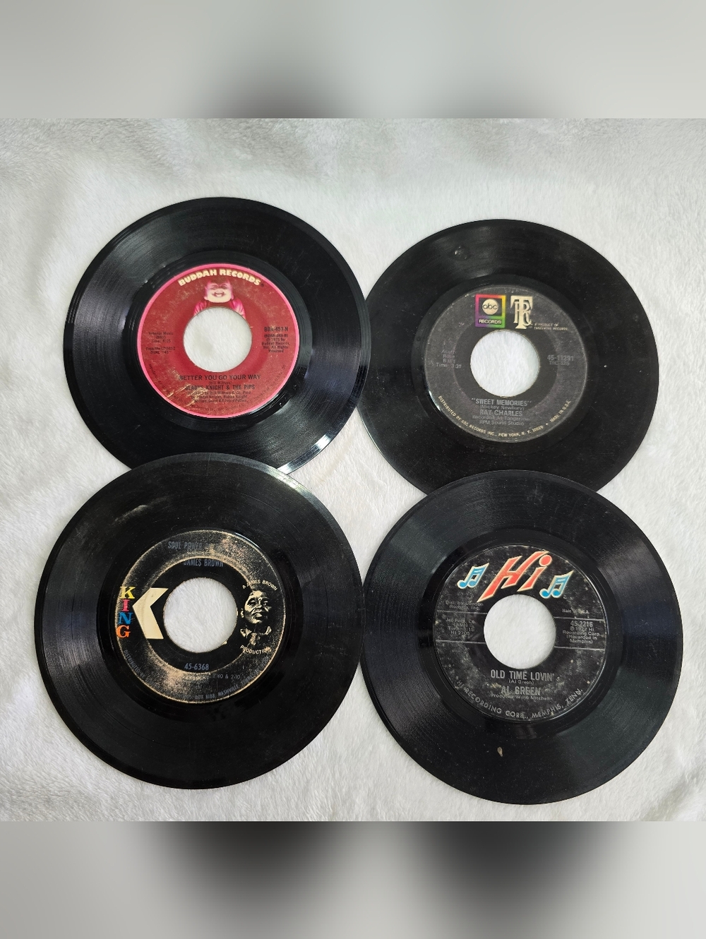 Lot of 4 Soul R&B 45 RPM 7" Vinyl Records Featuring Soul Legends, Flawed